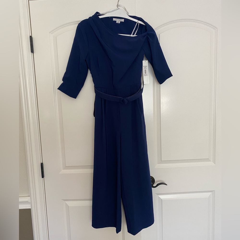 Kay Unger Asymmetrical Navy Belted Jumpsuit Size 6 NWT